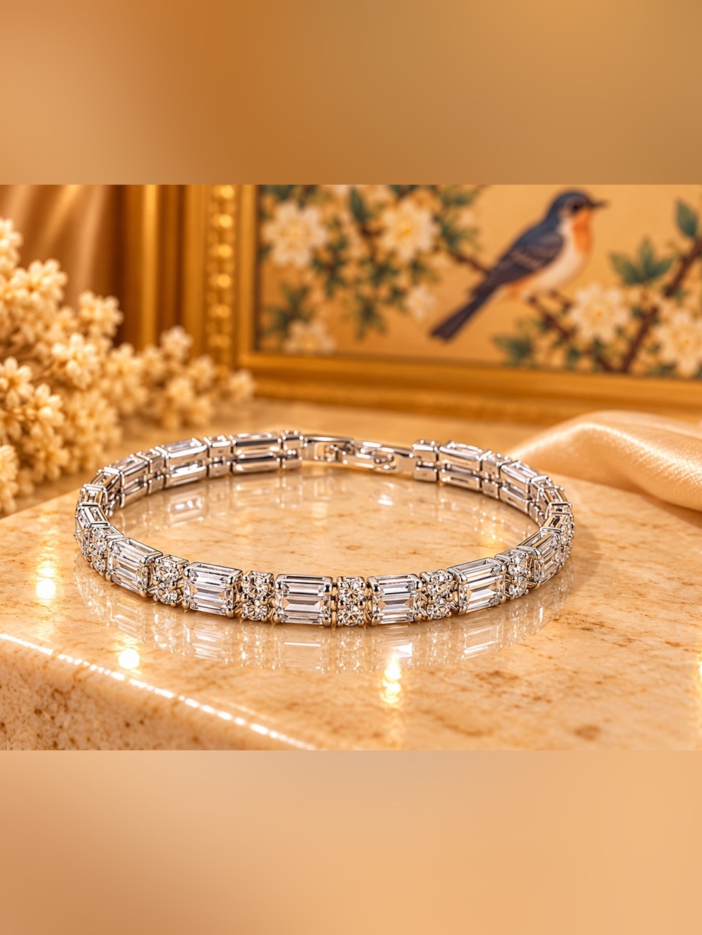 Silver Crystal Baguette Tennis Bracelet Elegant Statement Jewelry Fifi’s Closet